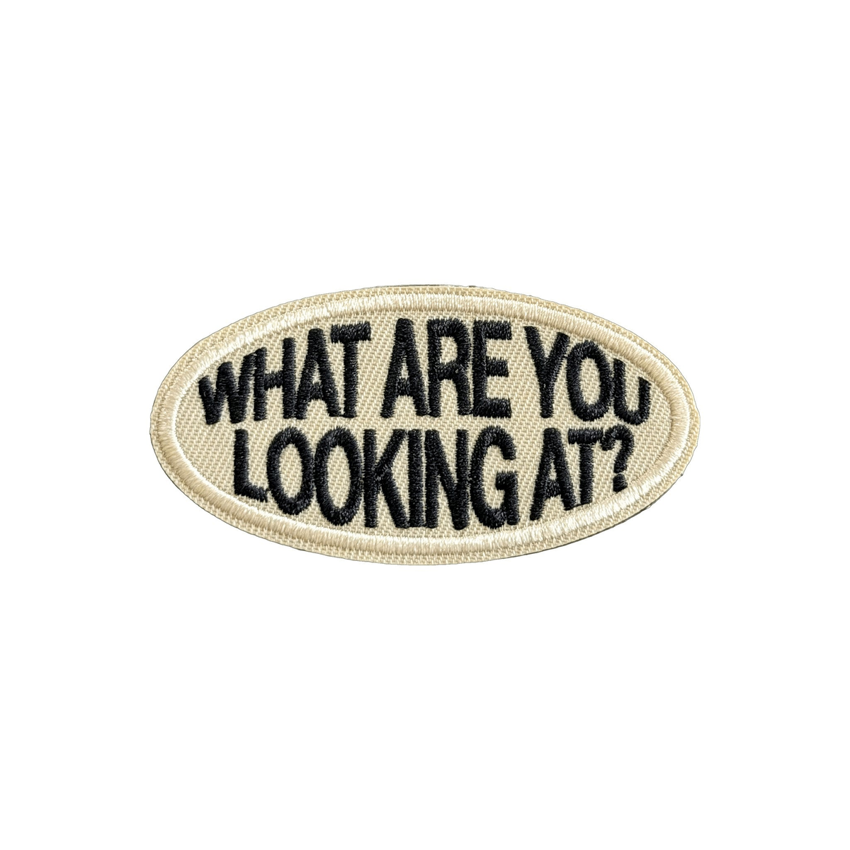 Patch brodé « What Are You Looking At? » à dos velcro pour casquette MUZO